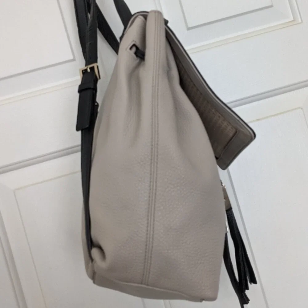 Kate Spade New York Leila Pebble Leather Drawstring Flap Backpack Beige Black